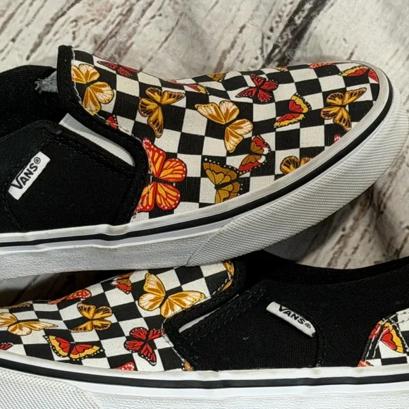 Vans Asher Butterfly Checkerboard Girls Slip On Shoes Sneakers - Picture 7 of 9